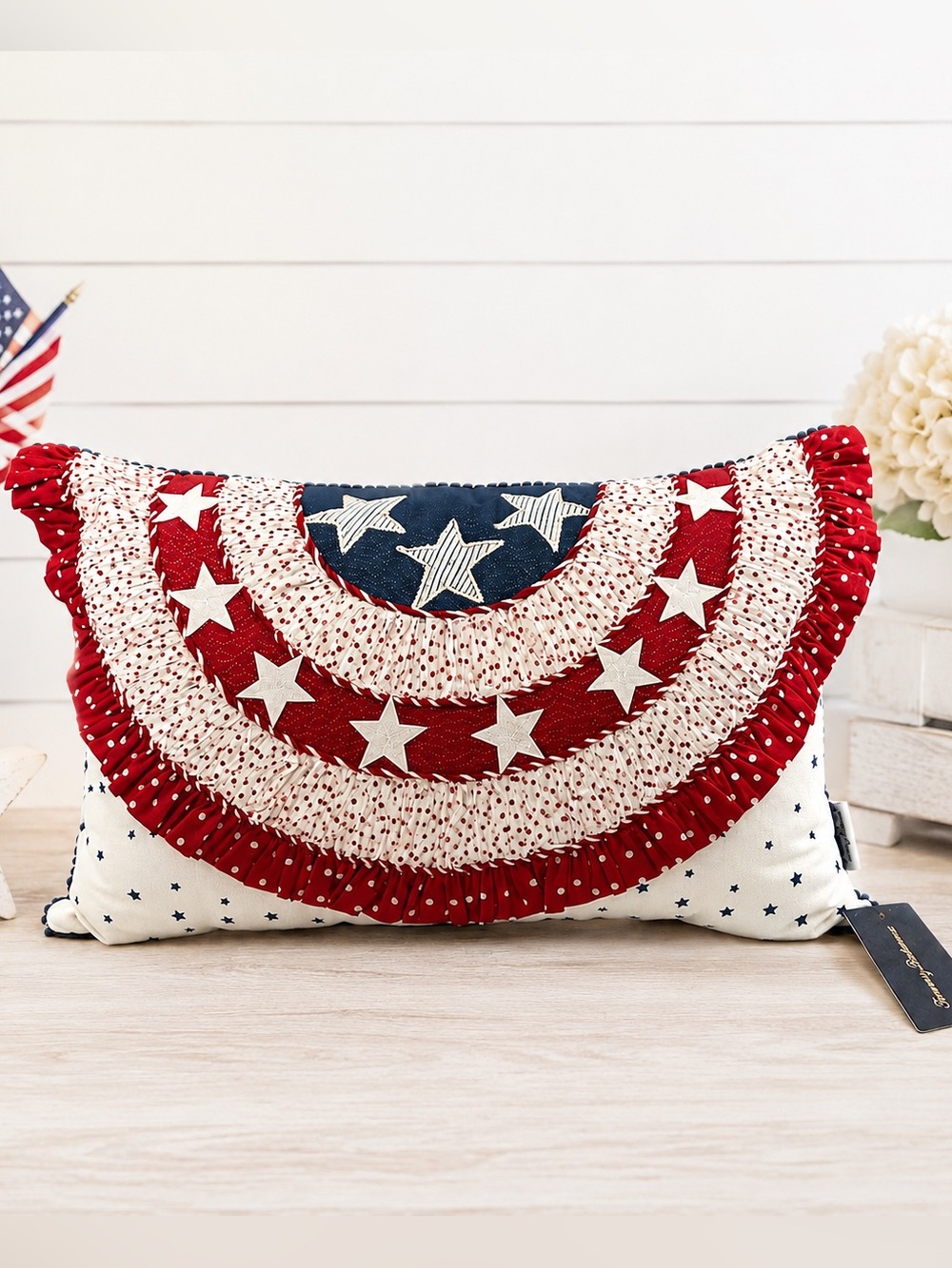 *New* Tommy Bahama American Flag Bunting Decorative Pillow Star & Ruffle Details